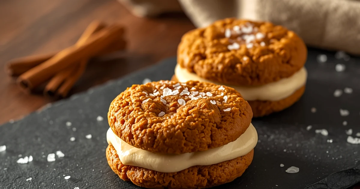 Biscuits au potiron et flocons d'avoine, fourrage crémeux au beurre noisette salé