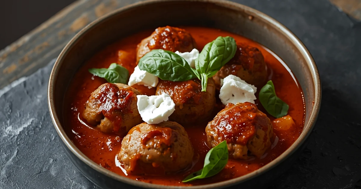 Boulettes de dinde moelleuses sauce tomate basilic et burrata crémeuse