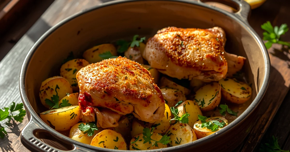 Cuisses de poulet rôties à la portugaise et pommes de terre au citron