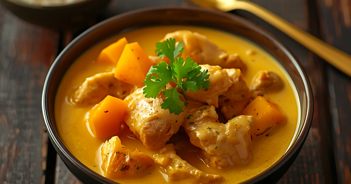 Curry jaune thaï au poulet, potiron fondant et beurre d'ail épicé