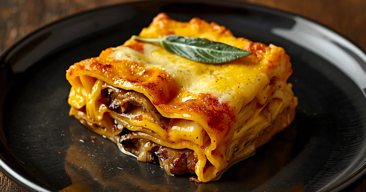 Lasagnes automnales à la courge doubeurre, champignons et béchamel au beurre noisette