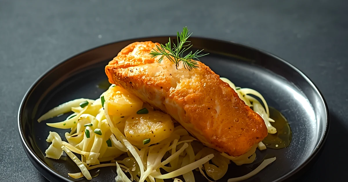 Pavés de saumon croustillants à la friteuse sans huile, salade tiède de pommes de terre et chou