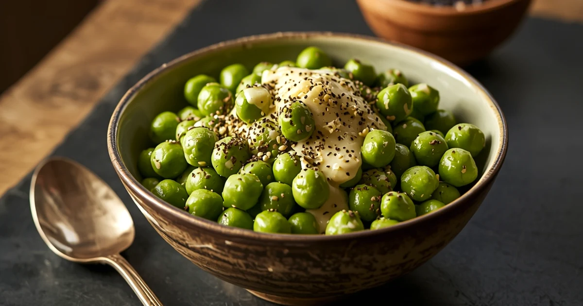 Petits pois crémeux au fromage et poivre noir