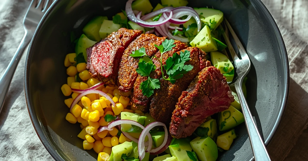 Salade complète au bœuf poêlé, avocat crémeux et vinaigrette miel-citron