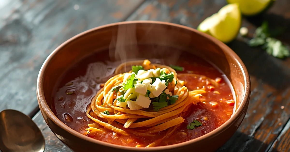 Soupe mexicaine réconfortante aux vermicelles dorés et coulis de tomate