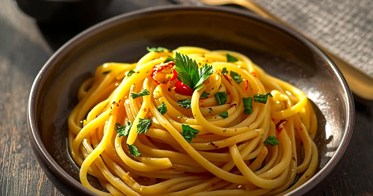 Spaghetti à l'ail et à l'huile d'olive extra vierge de tradition italienne